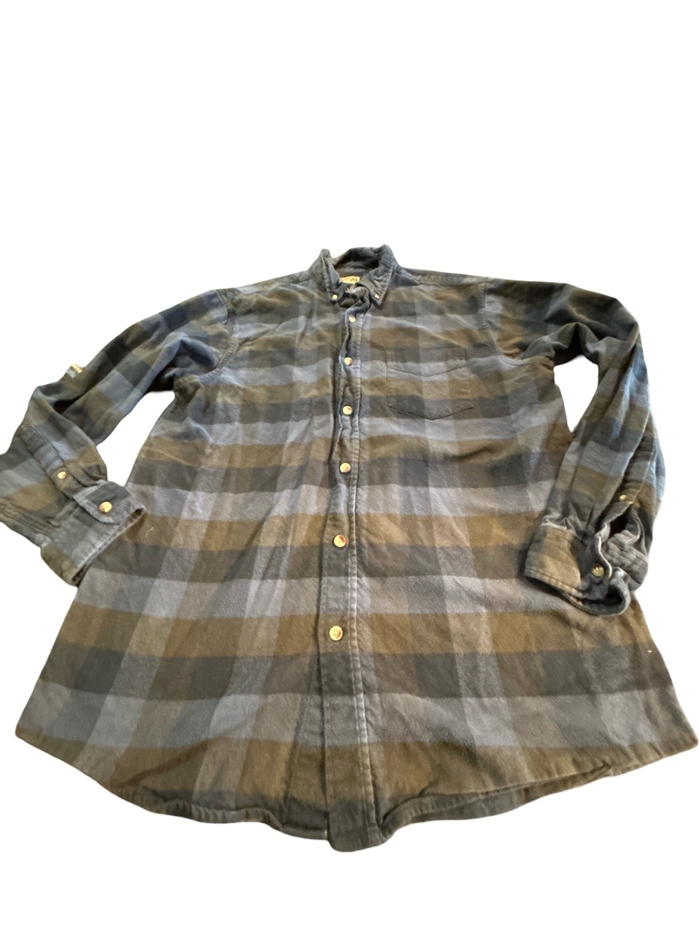 RedHead Mens Large Blue Olive Green Buffalo Plaid Flannel Shirt 100% Cotton L